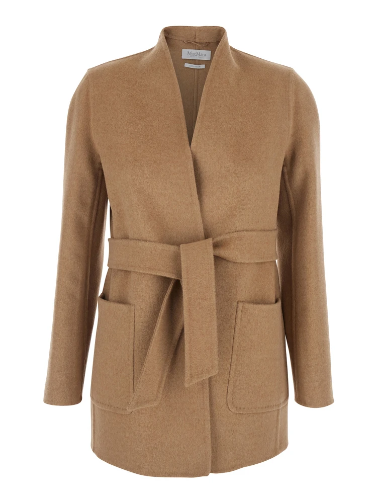 Harold Beige Coat with Front Belt Closure in Wool Woman