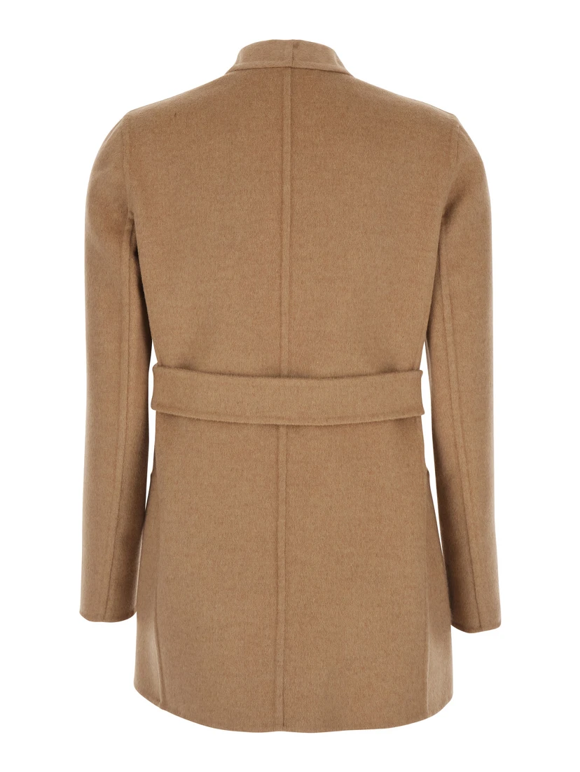 Harold Beige Coat with Front Belt Closure in Wool Woman