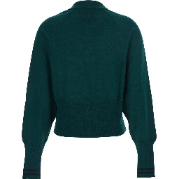 Green Polo Shirt with Wide Classic Collar and Long-Sleeve in Wool Woman