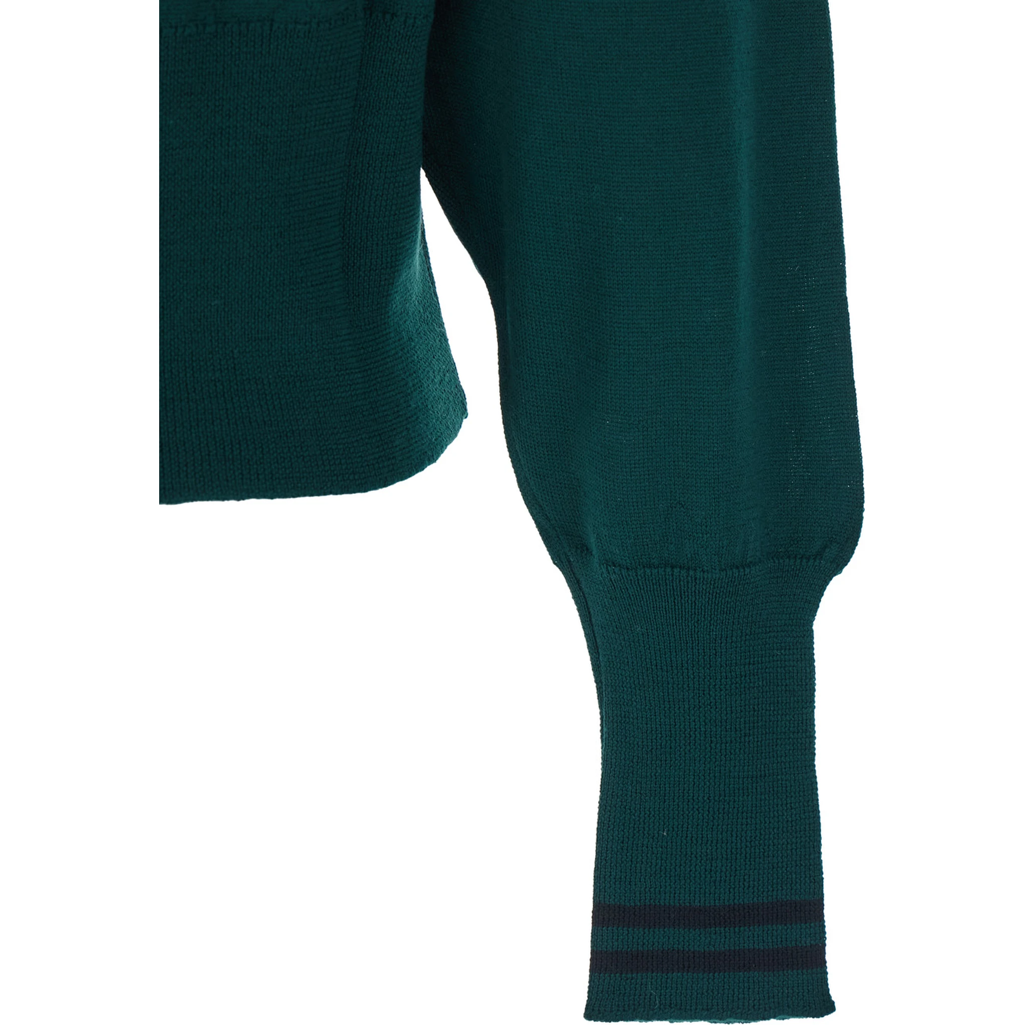 Green Polo Shirt with Wide Classic Collar and Long-Sleeve in Wool Woman