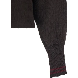 Brown Polo Shirt with Wide Classic Collar and Long-Sleeve in Wool Woman