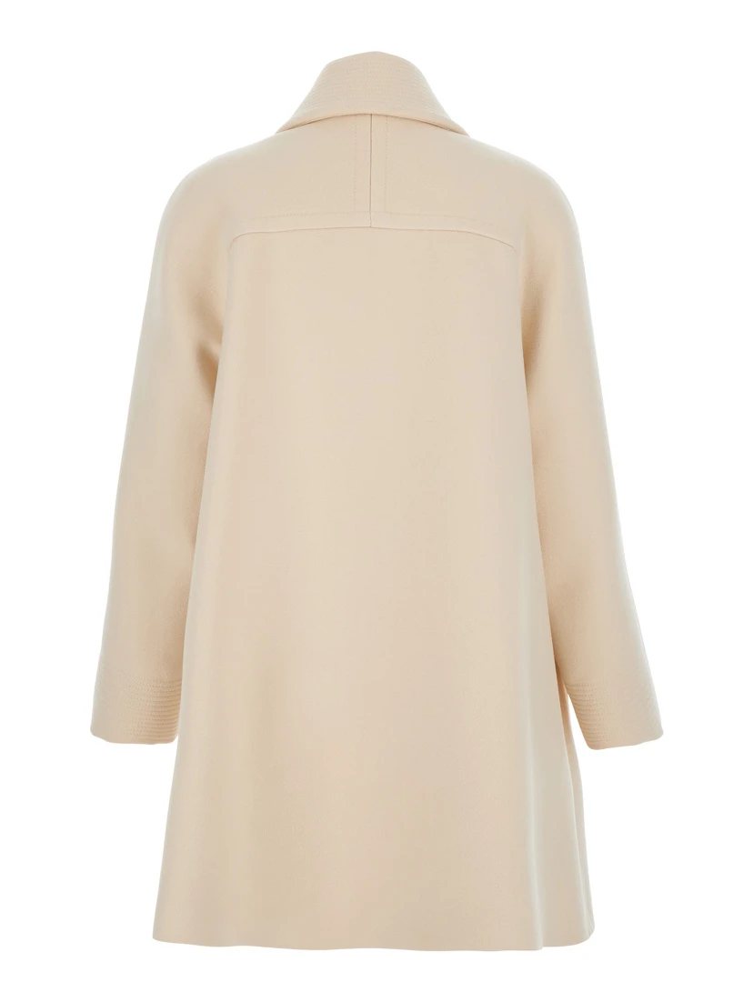 Beige Jacket with Pointed Collar and VLogo Plaque on the Pocket in Wool Woman