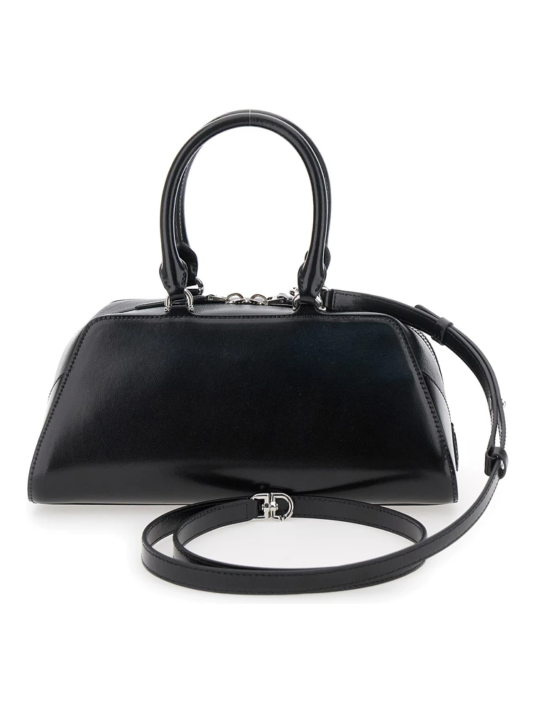 Antigona East West Black Small Handbag with Adjustable and Removable Shoulder Strap and Logo Lettering on the Front in Leather Woman alternative