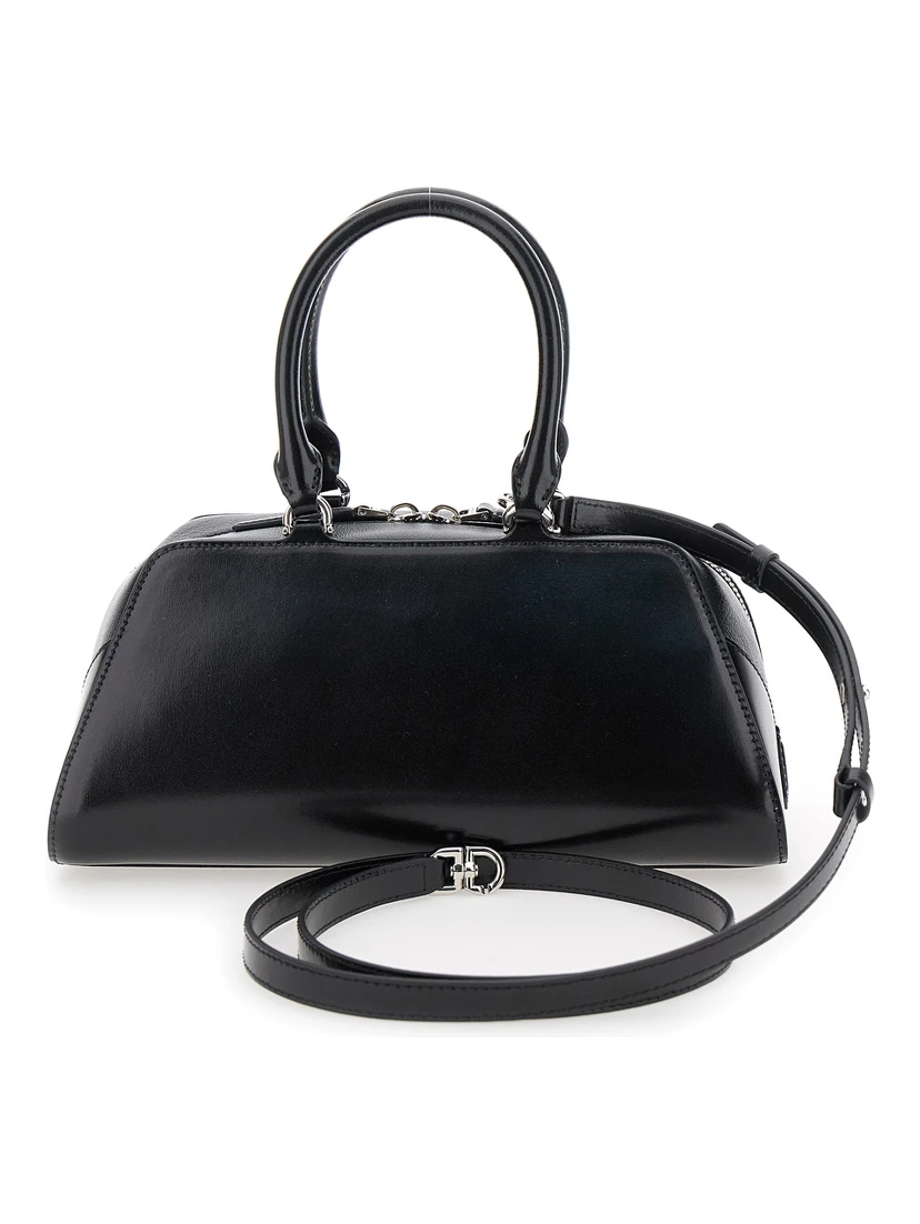 Antigona East West Black Small Handbag with Adjustable and Removable Shoulder Strap and Logo Lettering on the Front in Leather Woman