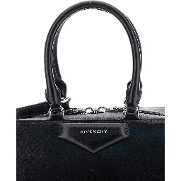 Antigona East West Black Small Handbag with Adjustable and Removable Shoulder Strap and Logo Lettering on the Front in Leather Woman