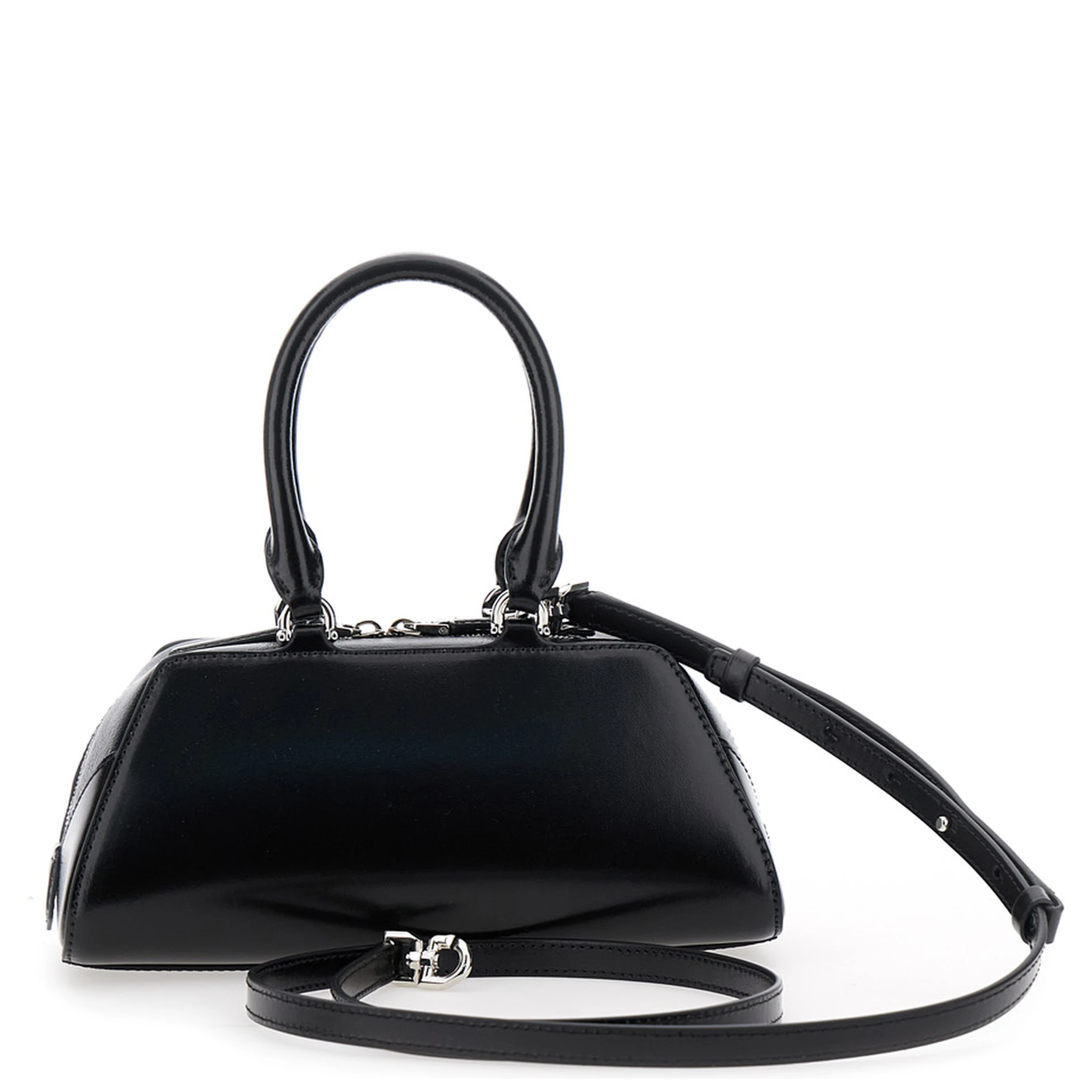 Antigona East West Black Mini Handbag with Adjustable and Removable Shoulder Strap and Logo Lettering on the Front in Leather Woman