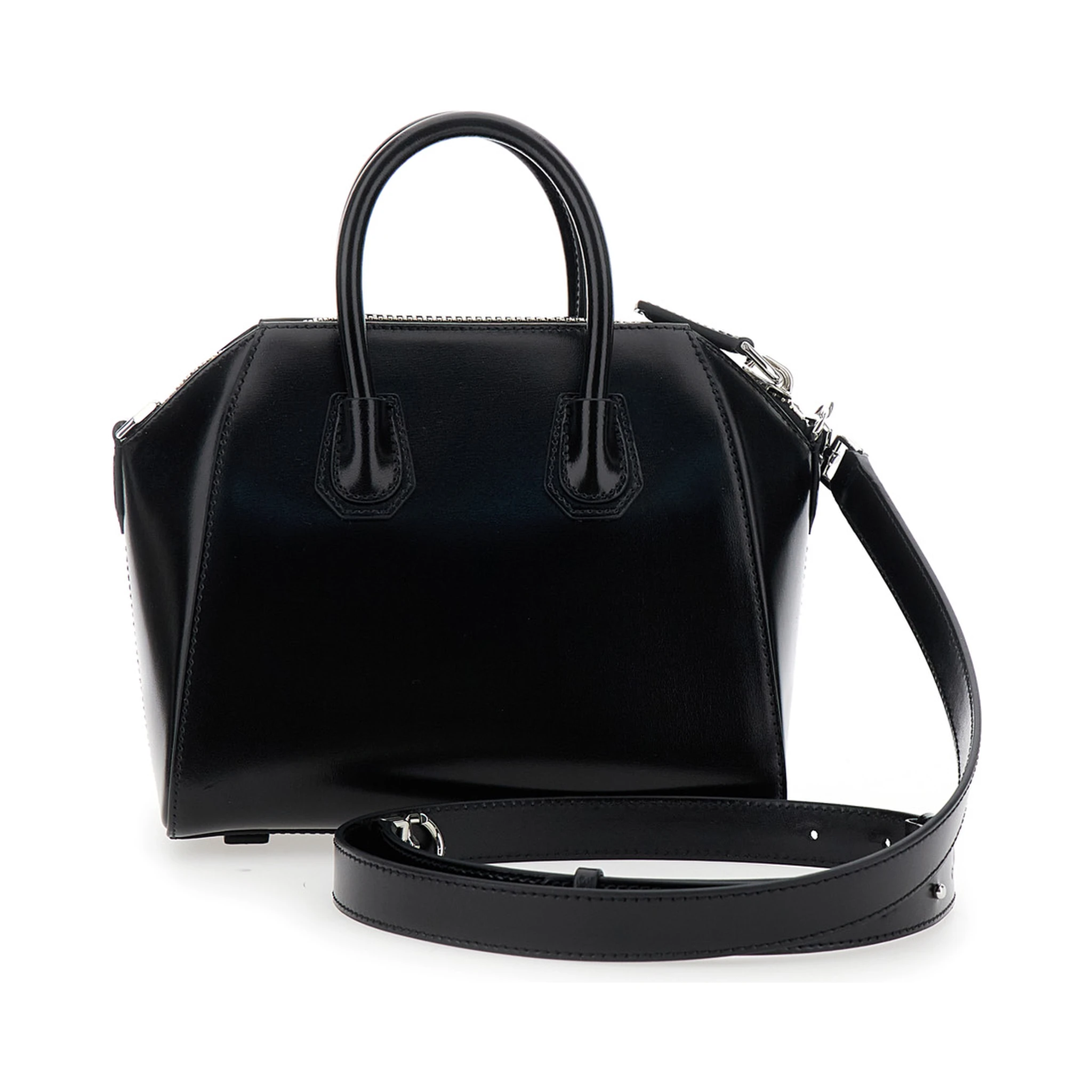 Antigona Small Black Handbag with Laminated Logo in Hammered Leather Woman