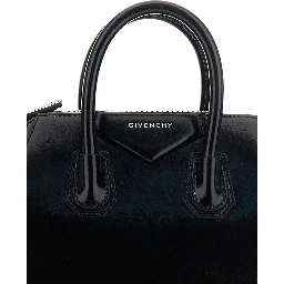 Antigona Small Black Handbag with Laminated Logo in Hammered Leather Woman