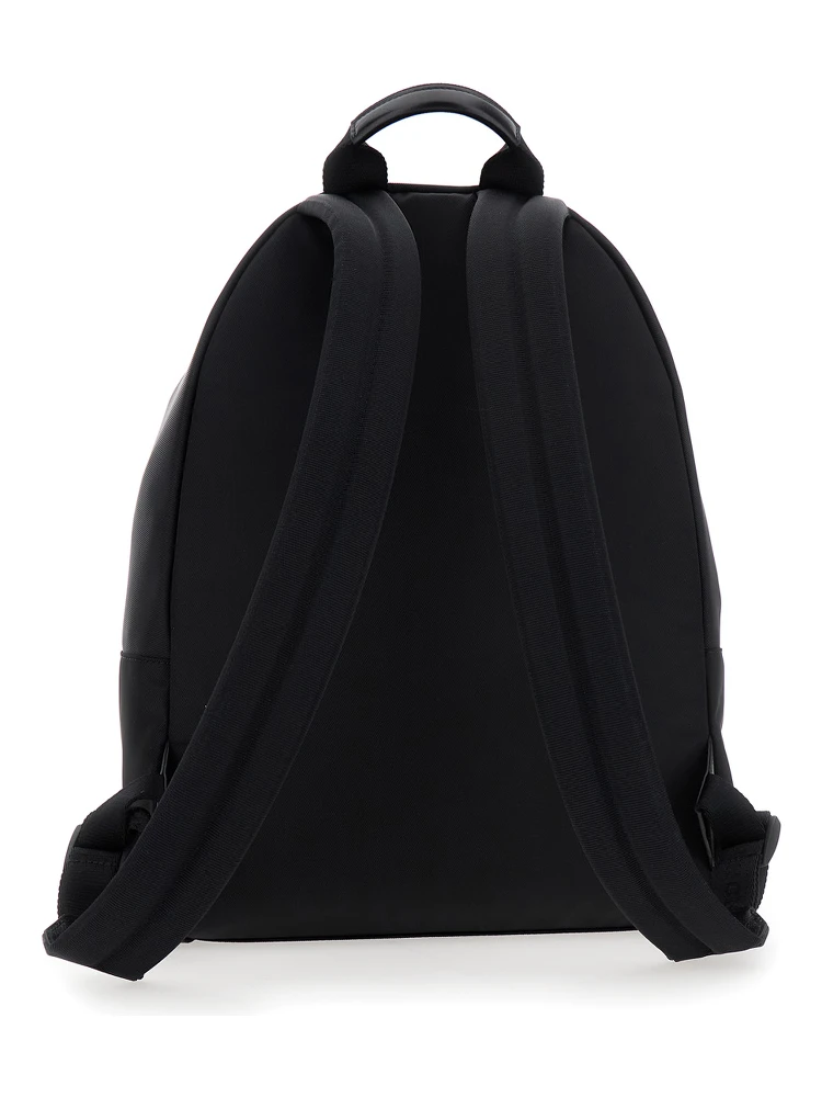 Black Backpack with Adjustable Shoulder Straps and Logo on Front in Tech Fabric Man alternative