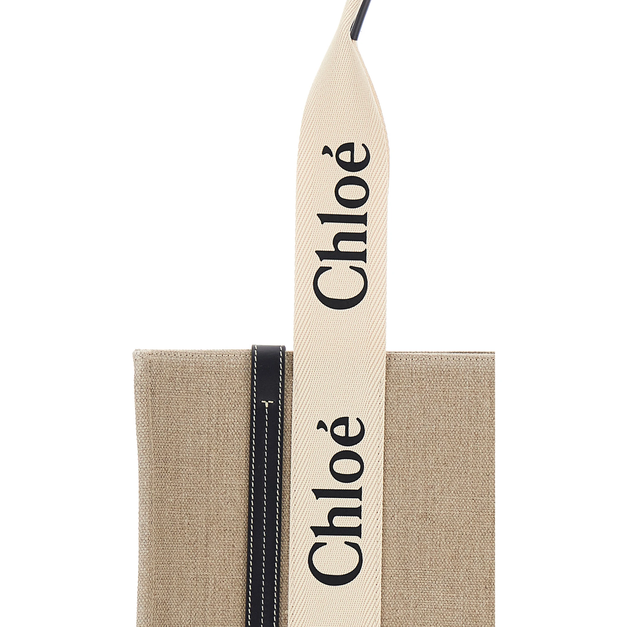 Medium Woody Beige Handbag with Logo Lettering on the Front in Linen Woman