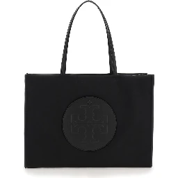 Ella Black Large Tote Bag with Tonal Logo Detail in Tech Fabric Woman