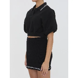 Cropped cotton polo shirt