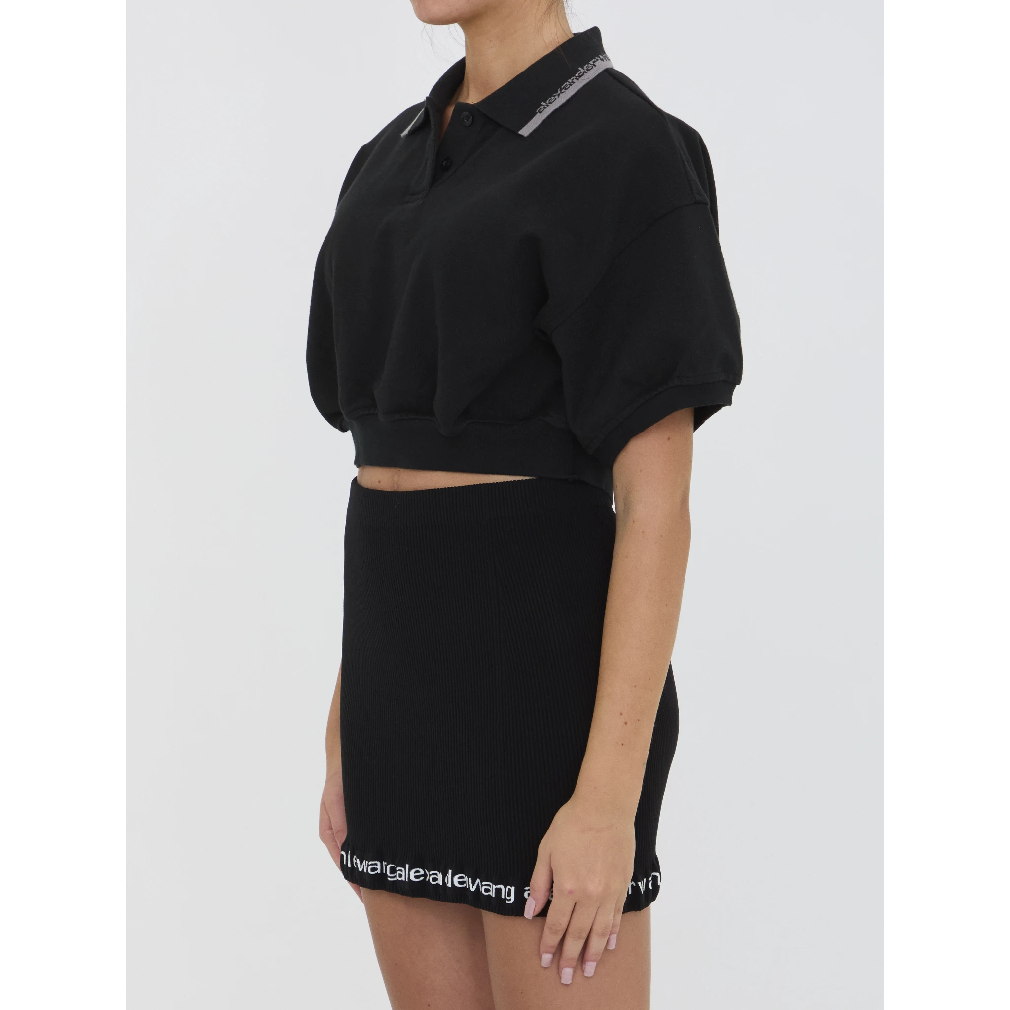 Cropped cotton polo shirt