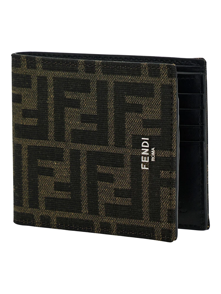 Brown and Tobacco Bi-Fold Wallet with Fendi Roma Lettering in Leather Man alternative