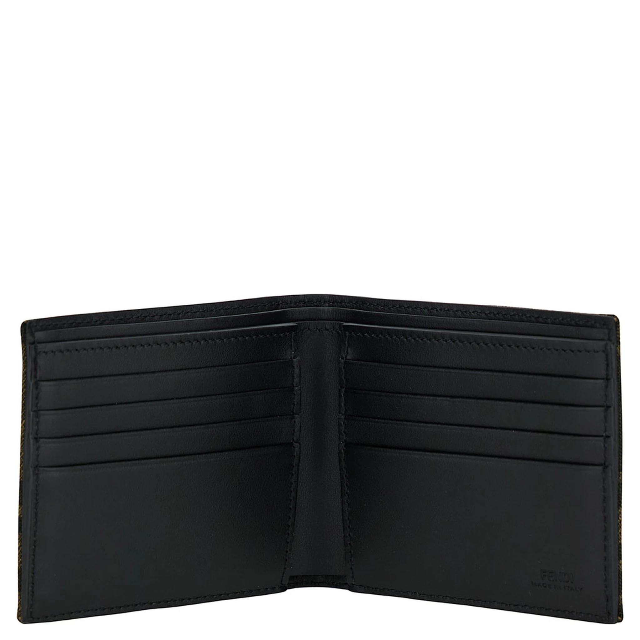 Brown and Tobacco Bi-Fold Wallet with Fendi Roma Lettering in Leather Man