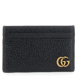 Black GG Marmont Cardholder with Aged-gold Logo in Leather Man