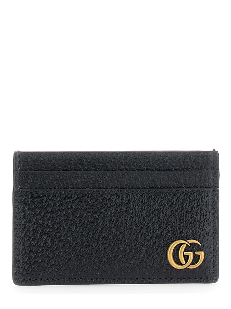Black GG Marmont Cardholder with Aged-gold Logo in Leather Man