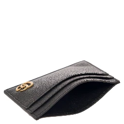 Black GG Marmont Cardholder with Aged-gold Logo in Leather Man