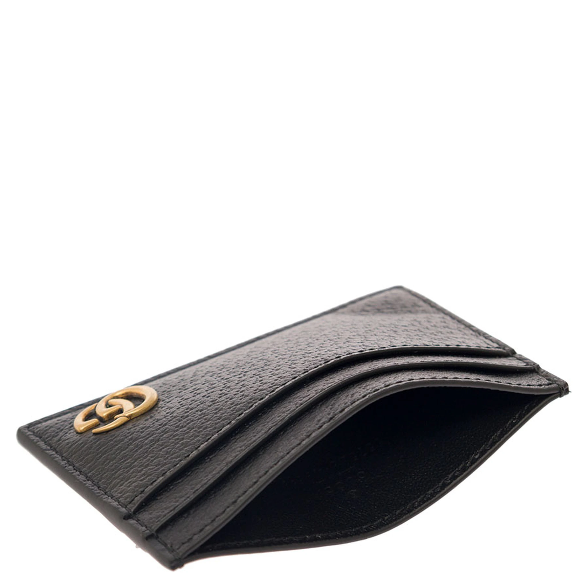 Black GG Marmont Cardholder with Aged-gold Logo in Leather Man
