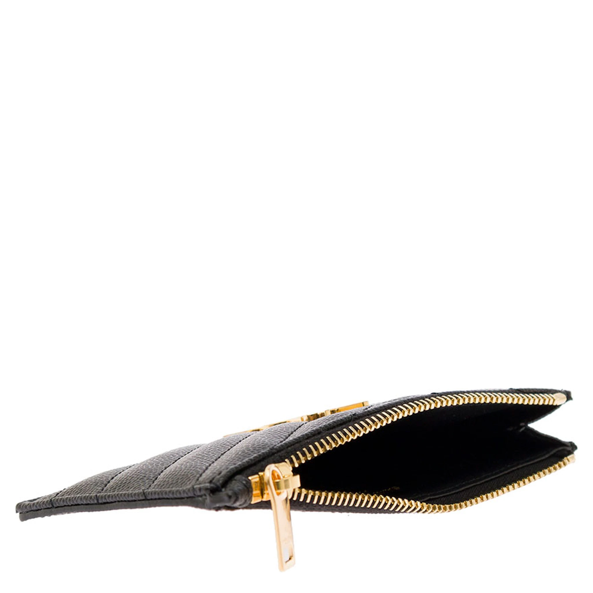 Cassandre Black Embossed Card Holder with Zip and Logo in Leather Woman Saint Laurent