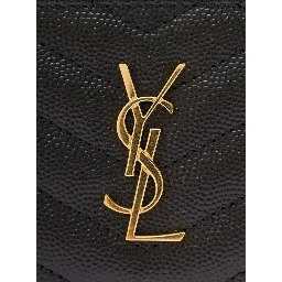 Cassandre Black Embossed Card Holder with Zip and Logo in Leather Woman Saint Laurent