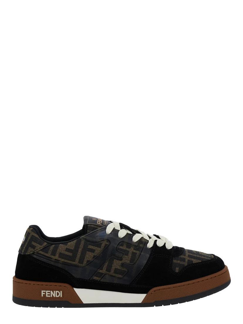 Match Brown Sneakers with Logo Patch on the Tongue and All-Over FF Motif in Leather Man