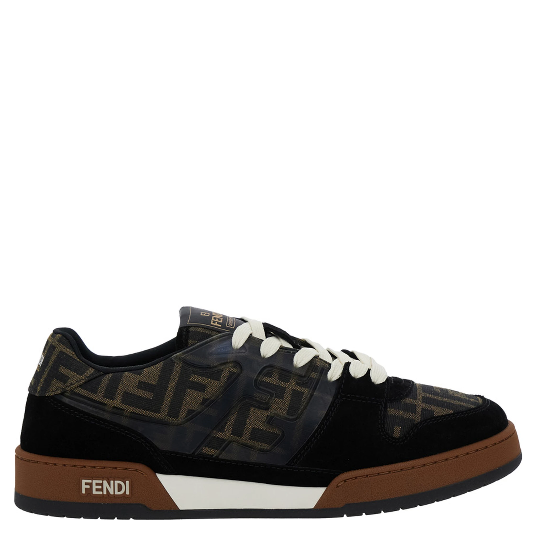 Match Brown Sneakers with Logo Patch on the Tongue and All-Over FF Motif in Leather Man