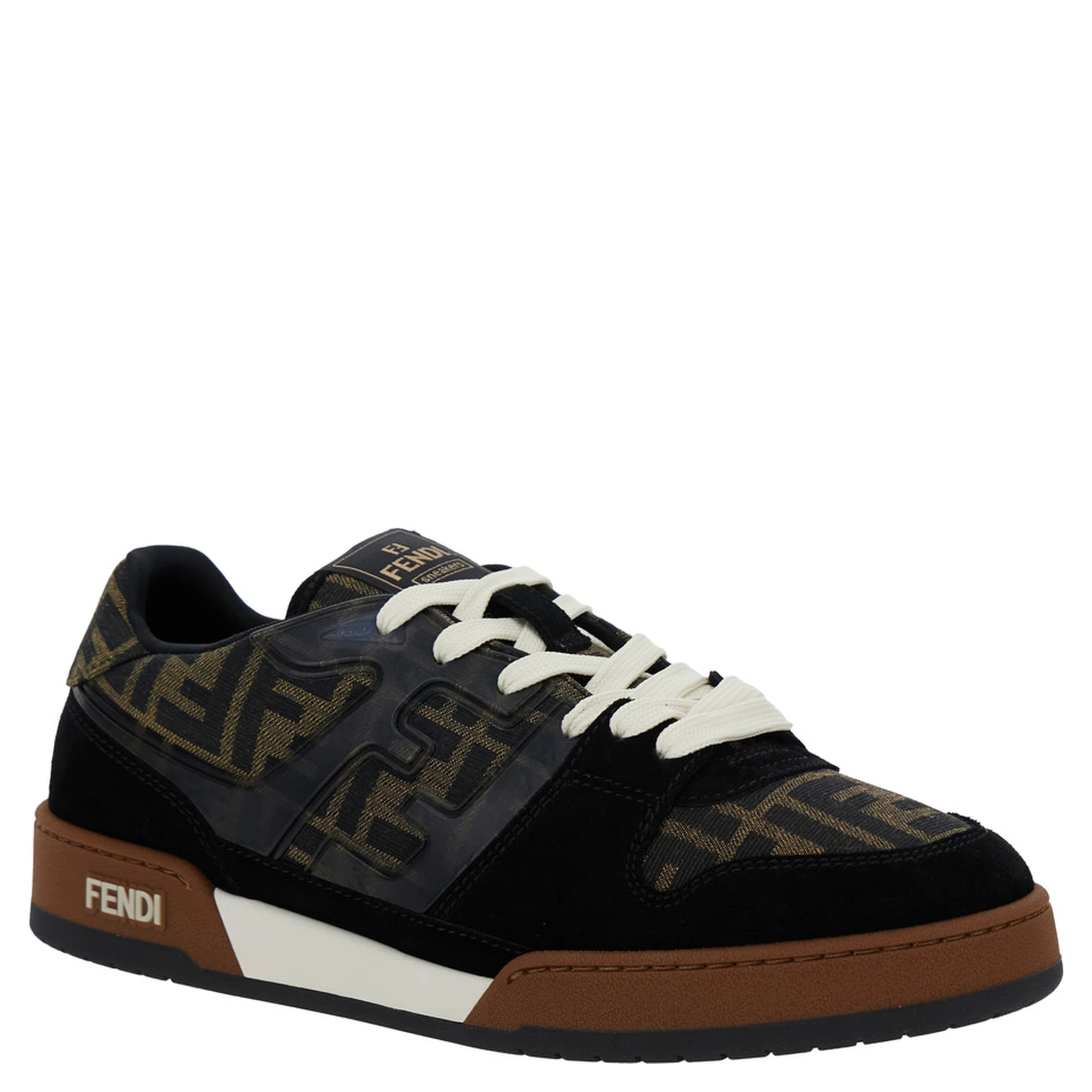 Match Brown Sneakers with Logo Patch on the Tongue and All-Over FF Motif in Leather Man