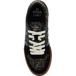 Match Brown Sneakers with Logo Patch on the Tongue and All-Over FF Motif in Leather Man