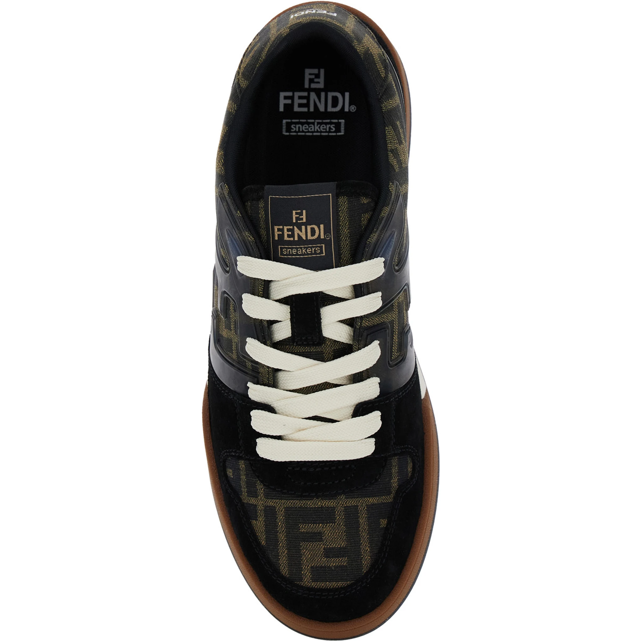 Match Brown Sneakers with Logo Patch on the Tongue and All-Over FF Motif in Leather Man