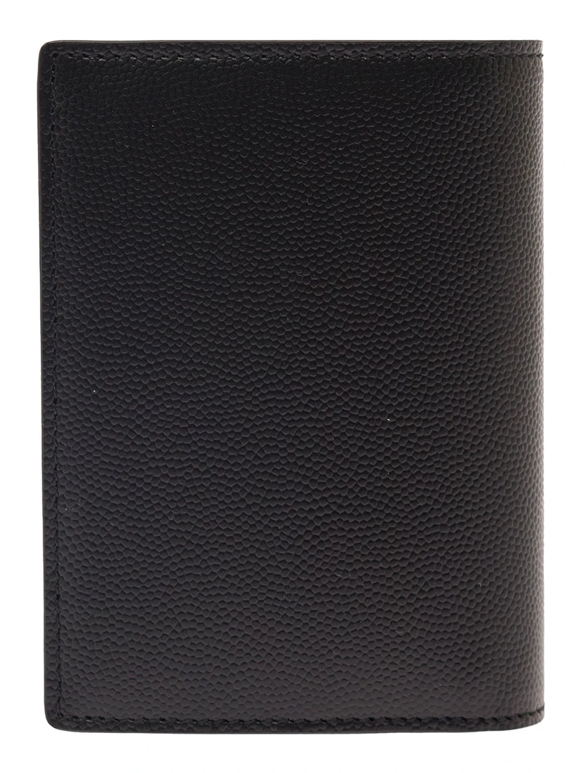Black Card-Holder with Embossed Logo in Grain de Poudre Leather Man