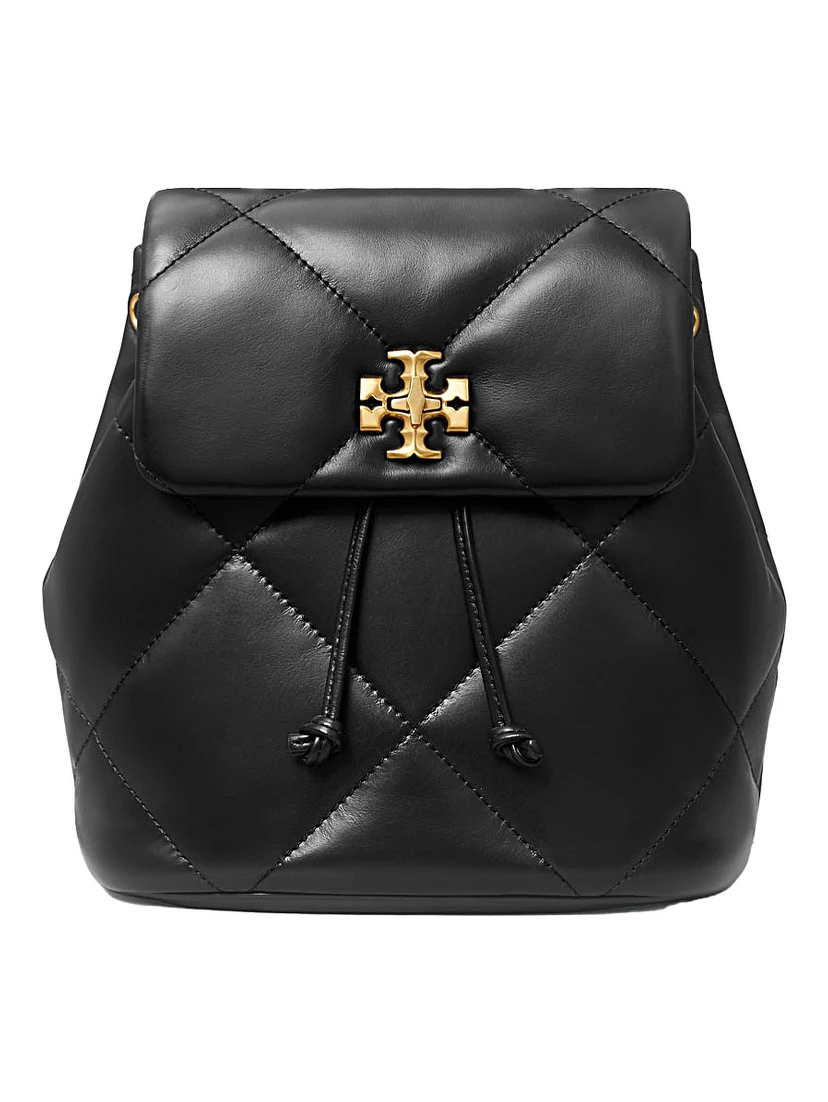 Kira Black Backpack with Metallic Logo Plate on the Front in Quilted Leather Woman