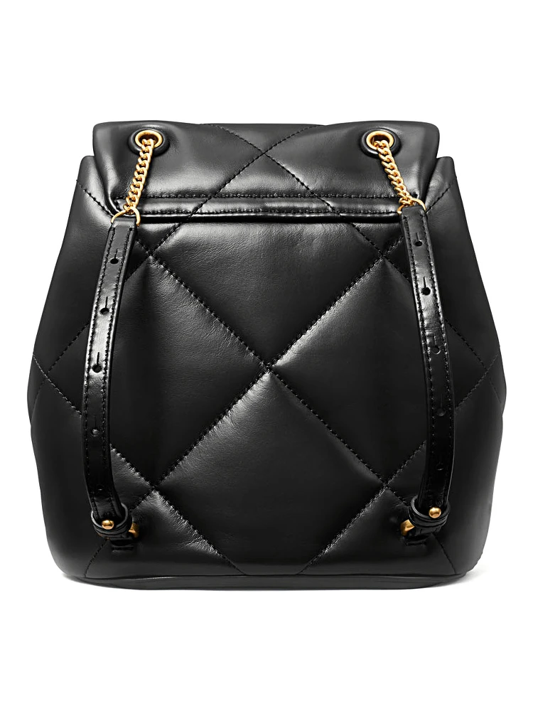 Kira Black Backpack with Metallic Logo Plate on the Front in Quilted Leather Woman alternative
