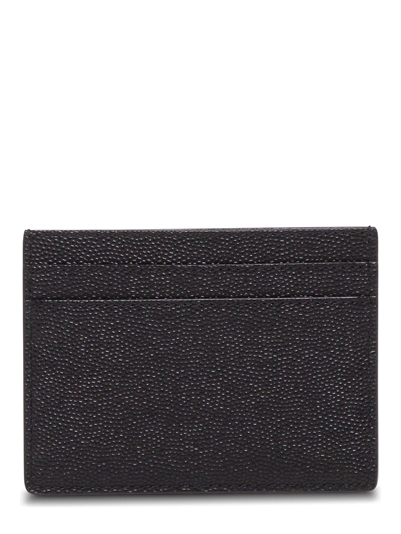 Saint Laurent Womans Grain de Poudre Blck Leather Cardholder