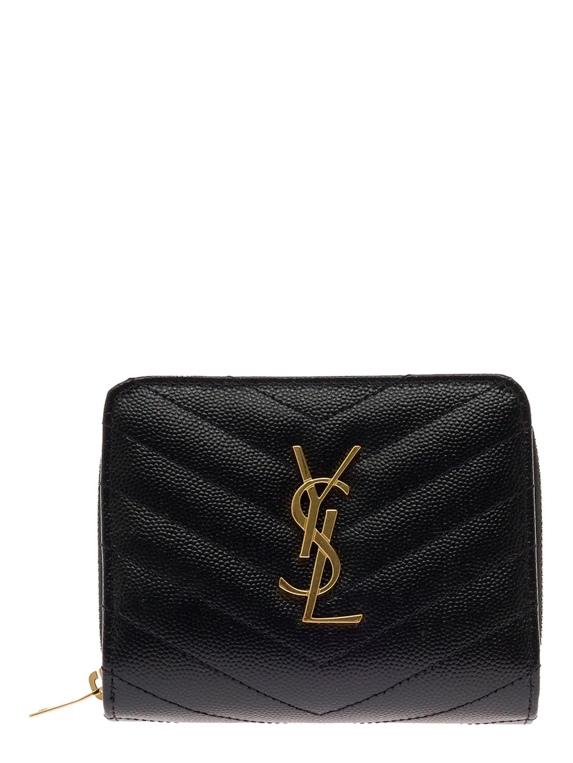 Saint Laurent Womans Black Grain De Poudre Leather Wallet