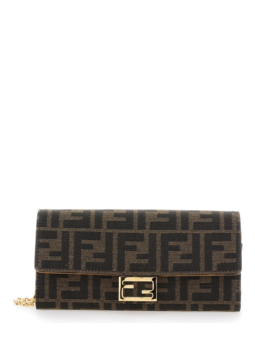 “Continental” Brown Mini Bag with All-Over FF Pattern in Fabric Woman