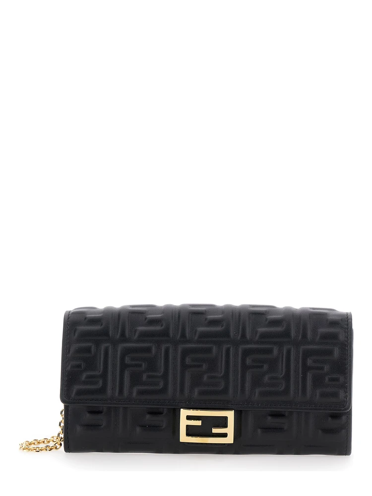 “Continental” Black Mini Bag with All-Over FF Pattern in Embossed Leather Woman
