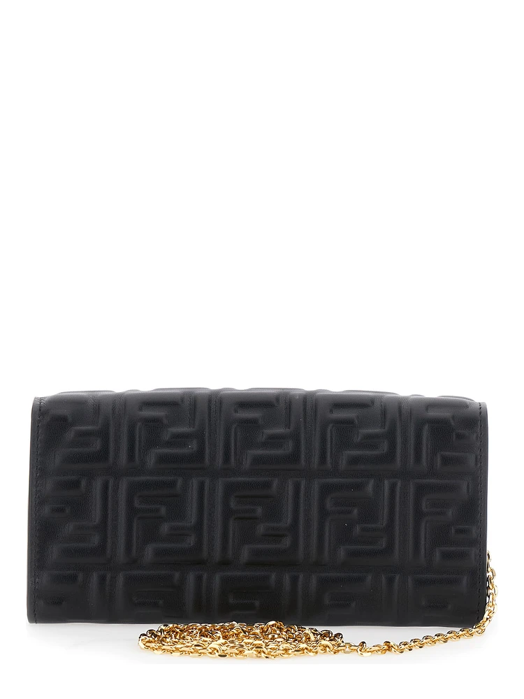 “Continental” Black Mini Bag with All-Over FF Pattern in Embossed Leather Woman alternative