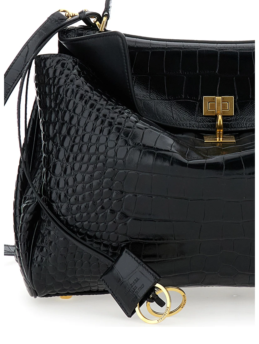 Rodeo Black Handbag with Removable Shoulder Strap in Leather Woman
