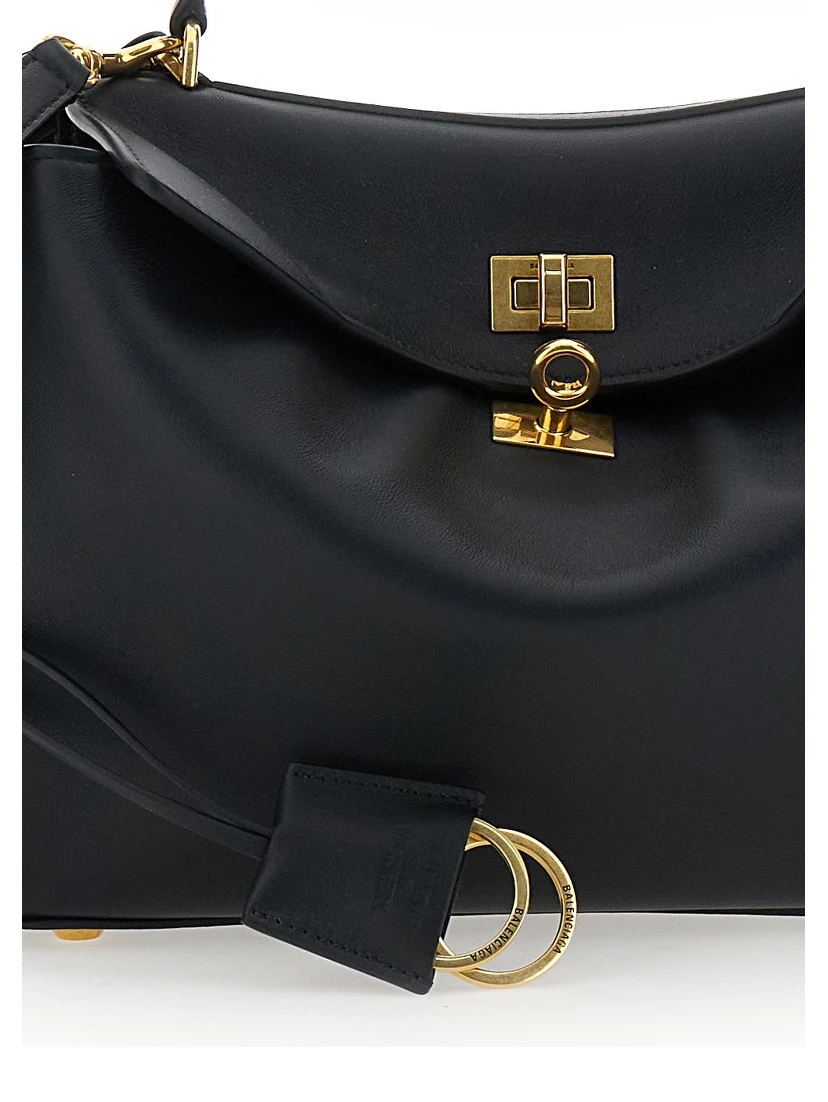 Small Rodeo Black Handbag with Detachable Key Holder in Smooth Leather Woman