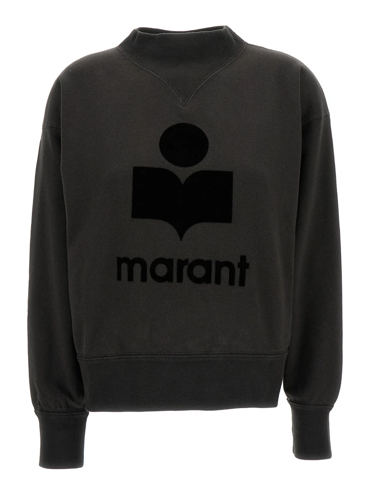 Black High Neck Sweatshirt with Contrasting Logo Print in Cotton Blend Woman