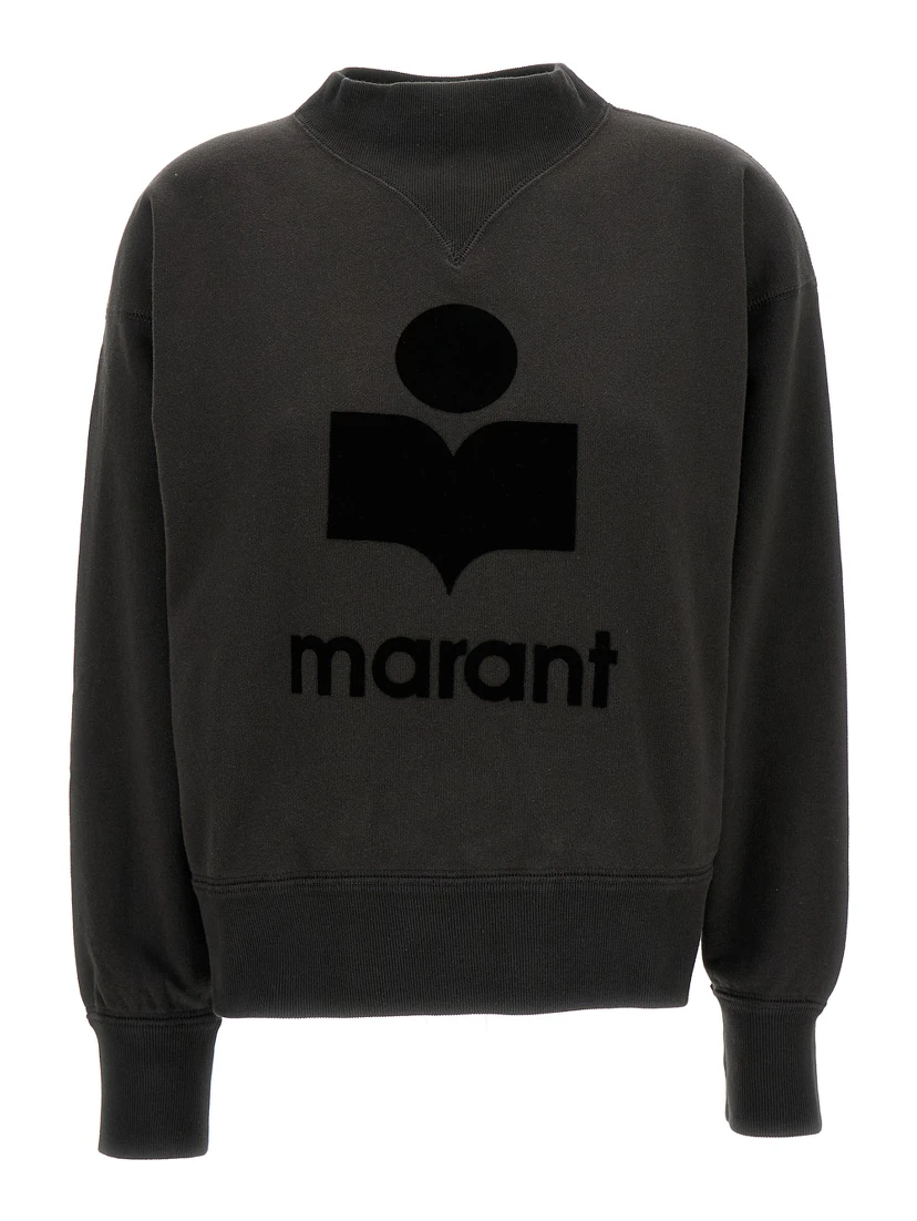 Black High Neck Sweatshirt with Contrasting Logo Print in Cotton Blend Woman