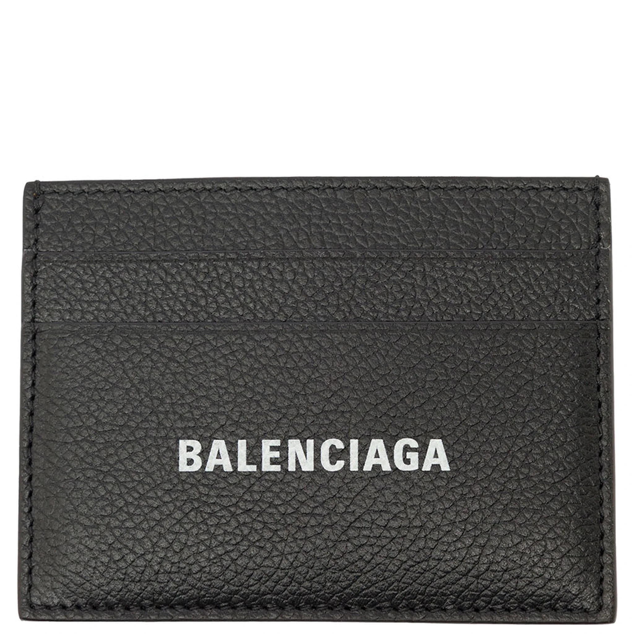 Black Card Holder with Logo Lettering on the Front in Grained Leather Man