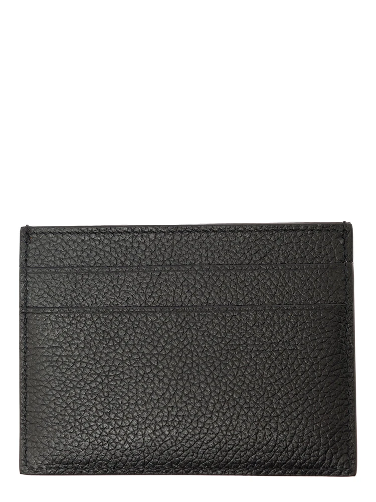 Black Card Holder with Logo Lettering on the Front in Grained Leather Man alternative