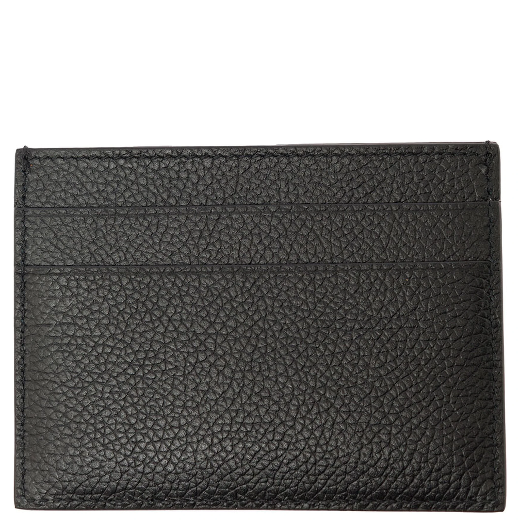 Black Card Holder with Logo Lettering on the Front in Grained Leather Man