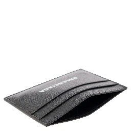 Black Card Holder with Logo Lettering on the Front in Grained Leather Man
