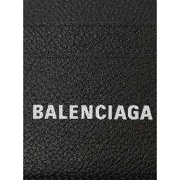 Black Card Holder with Logo Lettering on the Front in Grained Leather Man