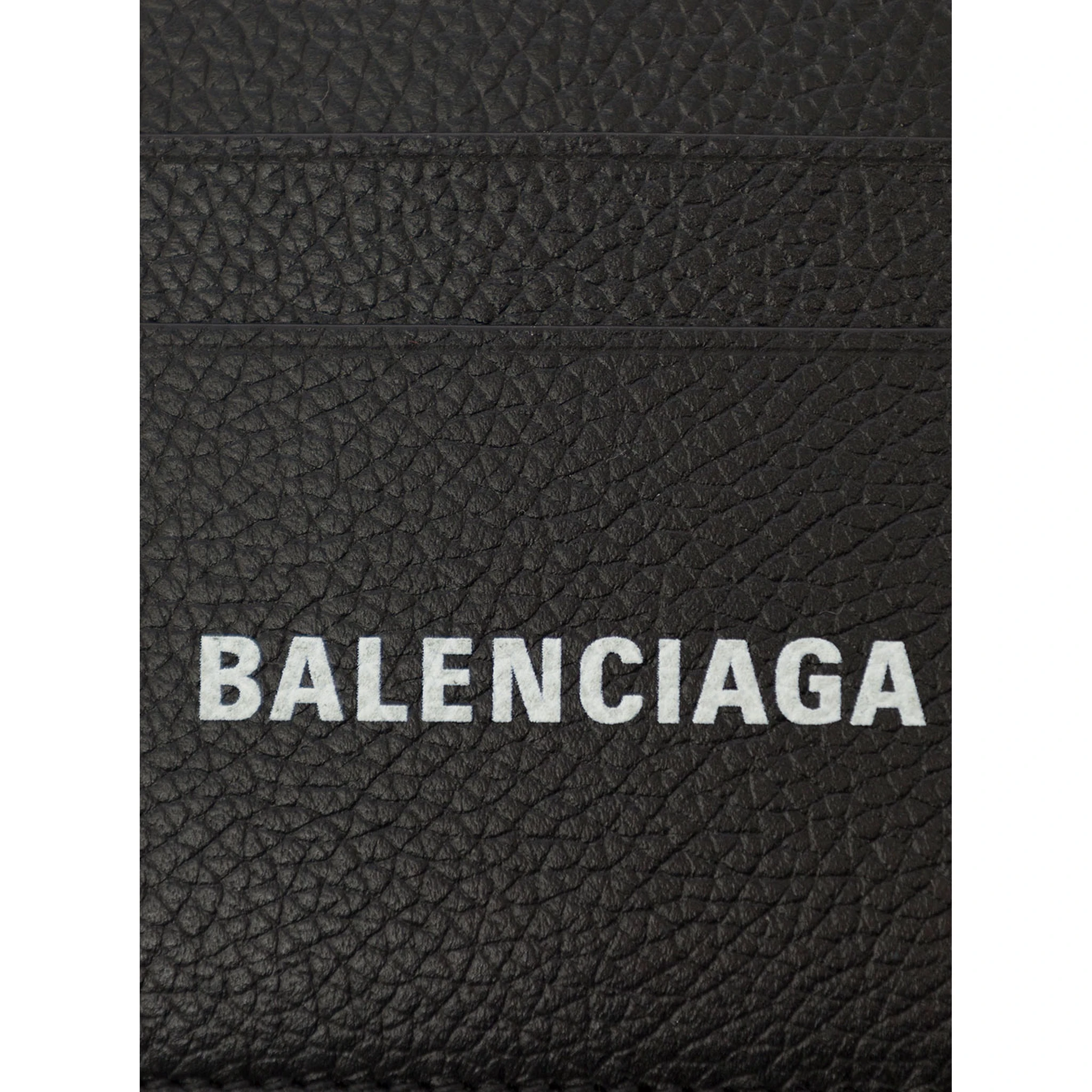 Black Card Holder with Logo Lettering on the Front in Grained Leather Man