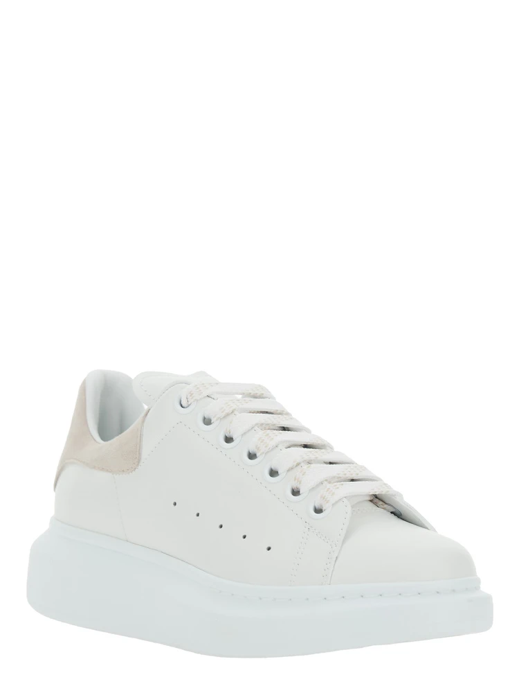 White Low Top Sneakers with Contrasting Heel with Logo Lettering in Leather Woman alternative