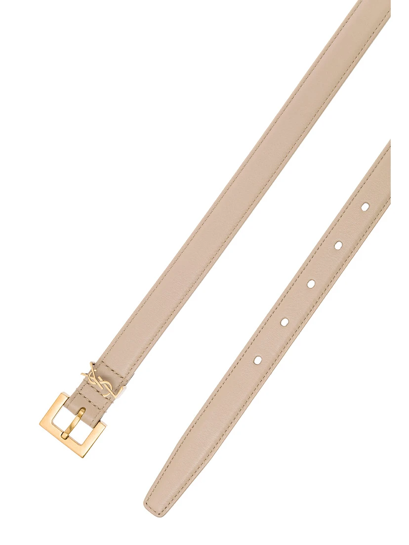 YSL Beige Leather Belt with Logo Buckle Woman Saint Laurent